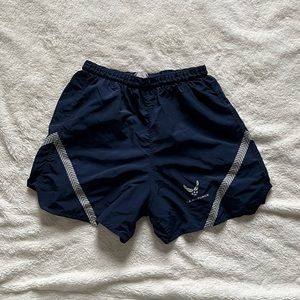 U.S. Air Force athletic workout shorts, short inseam and navy blue, tag worn off